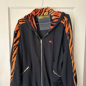 Aviator Nation TIGER STRIPE RELAXED ZIP HOODIE WITH POCKETS - BLACK // TIGER